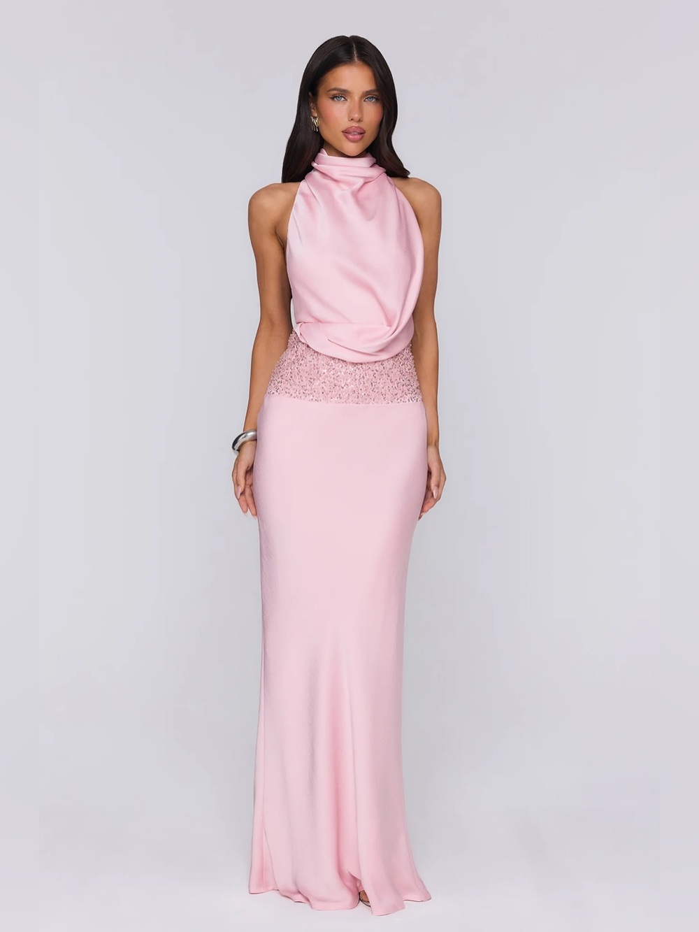 ***NWT*** Hello Molly GOSSIP AND GLITTER HALTER SATIN MAXI DRESS BLUSH
